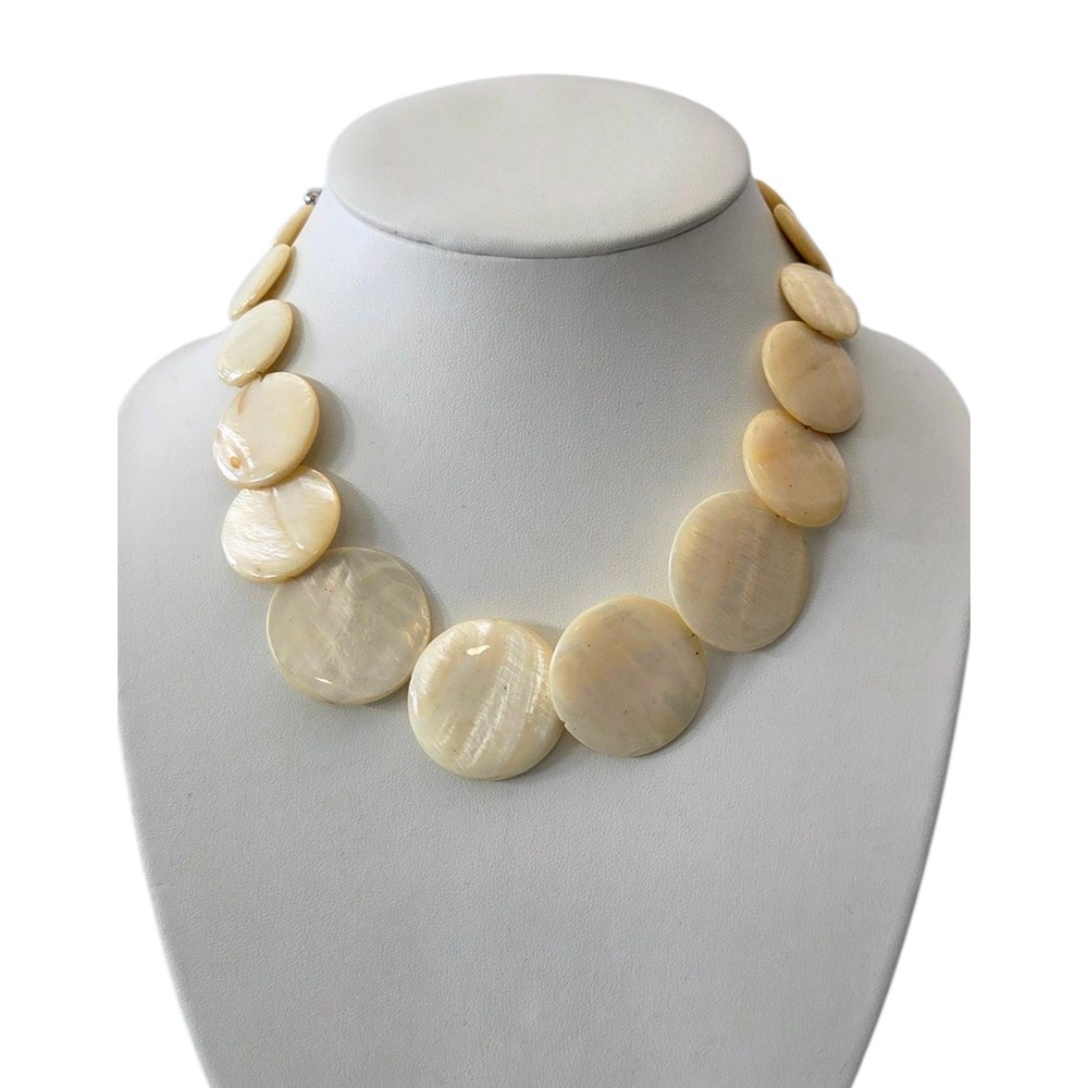 NWT Charming Charlie Beige Stone Flat Disc Medallion Necklace and Earrings Set